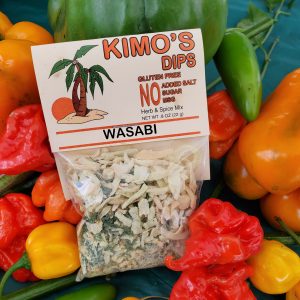 Kimo's Dips Wasabi mix in bed of mixed peppers