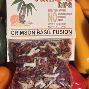 Package of Kimo's Crimson Basil Fusion Dip Mix in flat lay presentation.